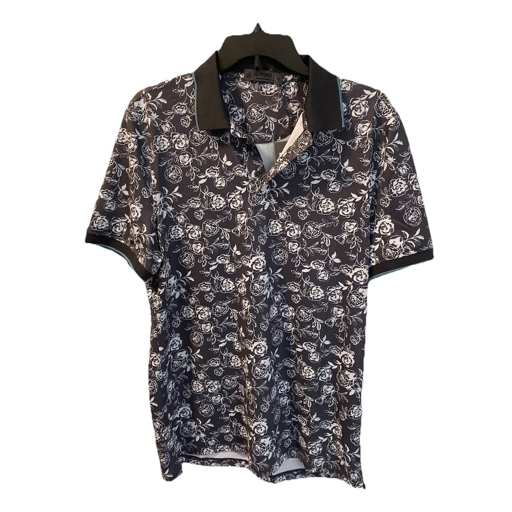 New-G/Fore Polo Shirt Mens Medium Floral Roses Golf Stretch Performance Tech-New